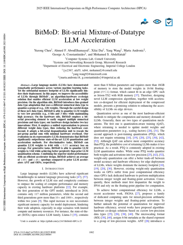 BitMoD Bit-Serial Mixture-Of-Datatype LLM Acceleration | PDF ...