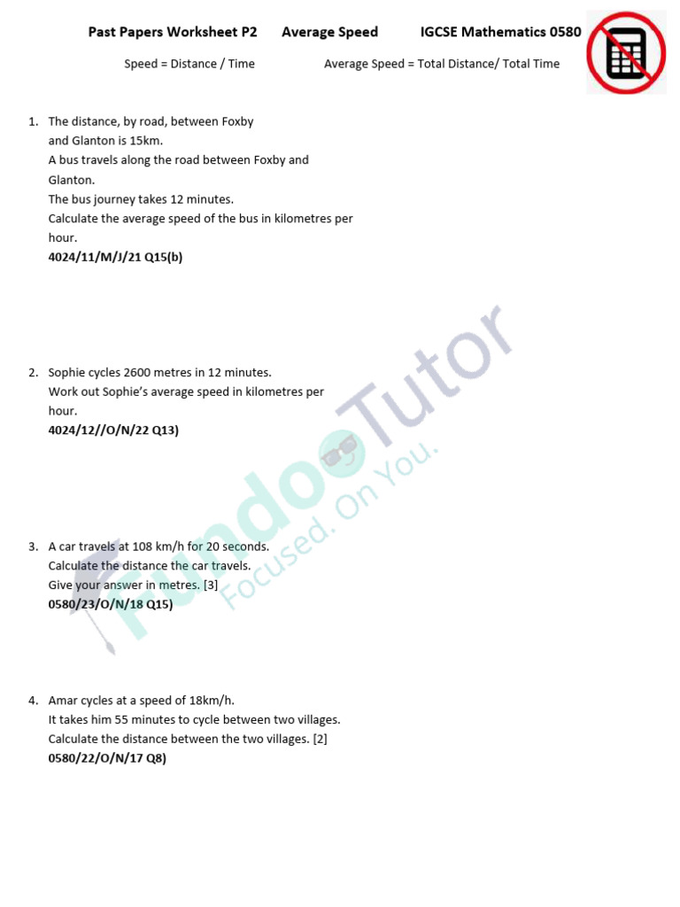10a Average Speed P2 1 1 | PDF | Speed