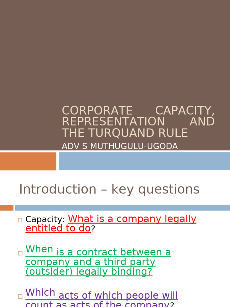 Corporate Capacity and the Turquand Rule | PDF | Law Of Agency ...