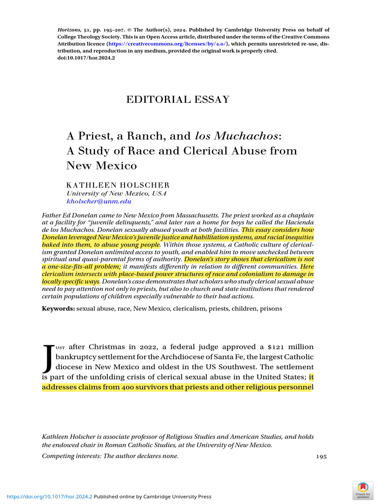 Priest A Ranch and Los Muchachos A Study of Race and Clerical Abuse ...