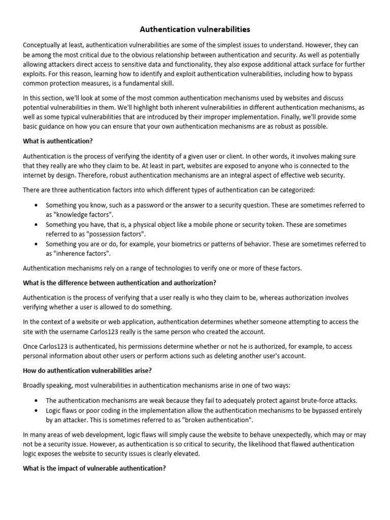 Understanding Authentication Vulnerabilities | PDF | Authentication ...