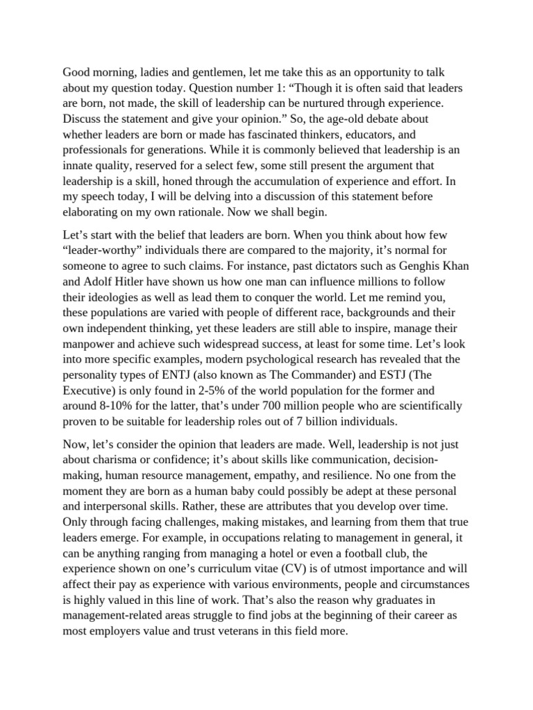 Script Speaking Leadership 1.3.2025 | PDF | Leadership | Skill