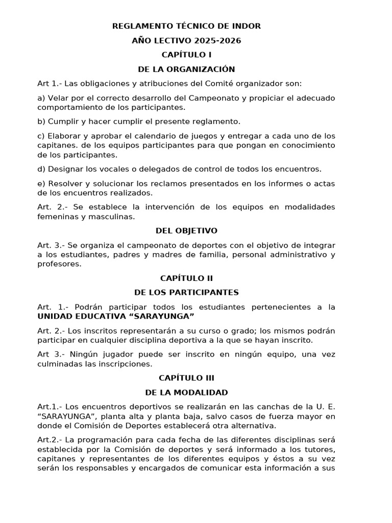 Reglamento Indor 2025-2026 | PDF | Juegos de pelota | Deportes atléticos