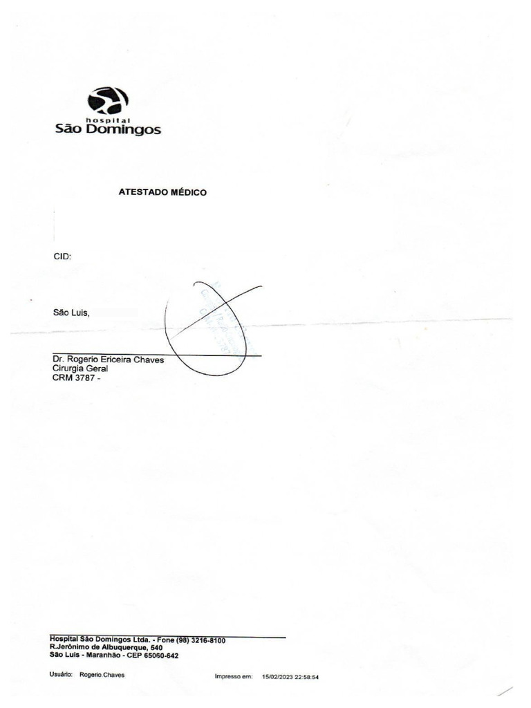 Atestado São Domingo Cliente 70 | PDF