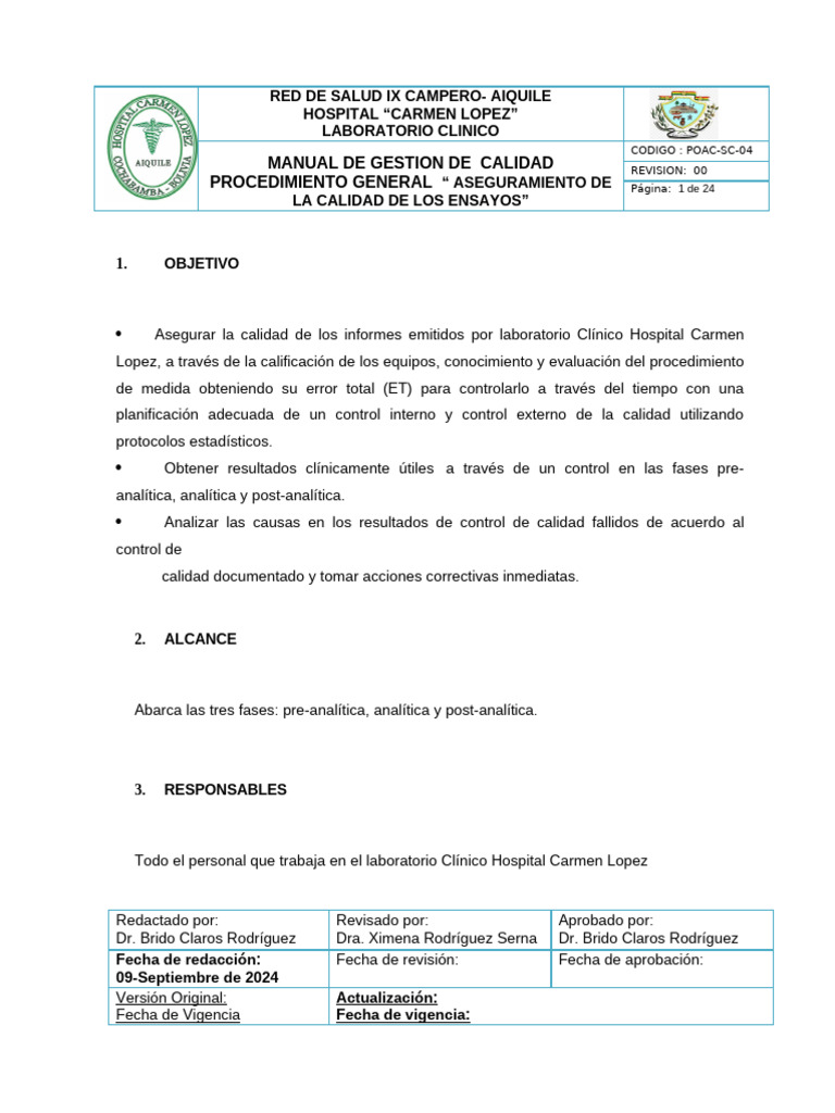 Procedimiento Aseguramiento de La Calidad | PDF | Laboratorios ...