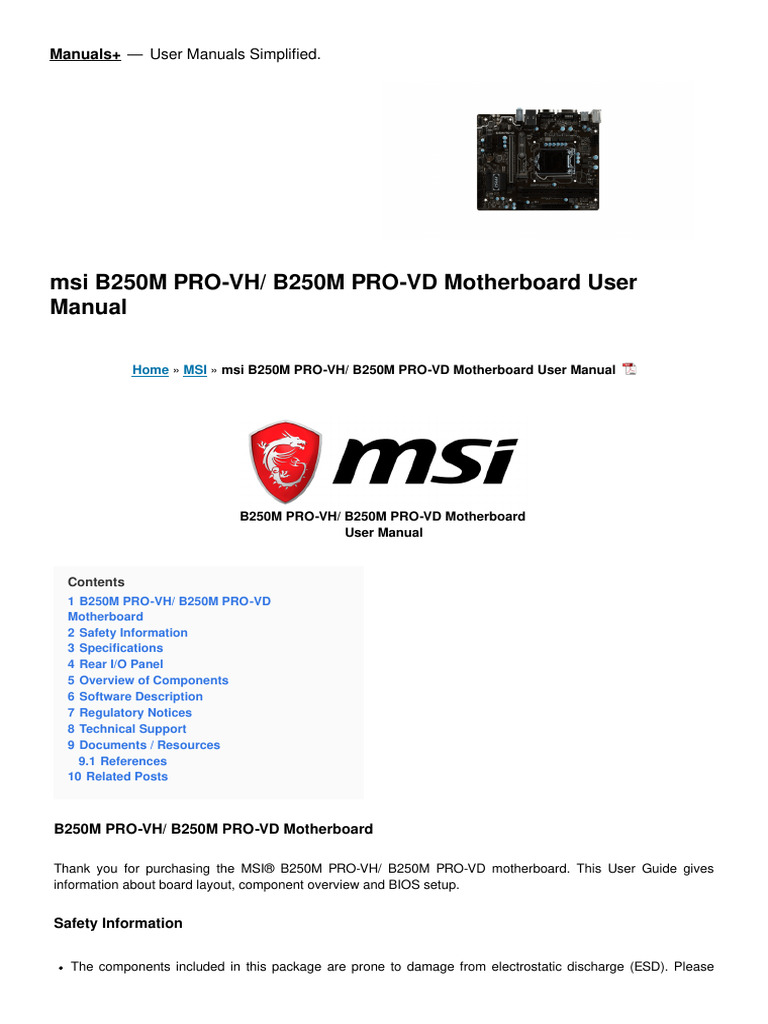 b250m Pro VH b250m Pro VD Motherboard Manual | PDF | Bios | Booting