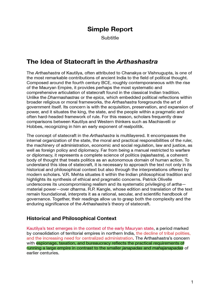 Statecraft Insights from the Arthashastra | PDF