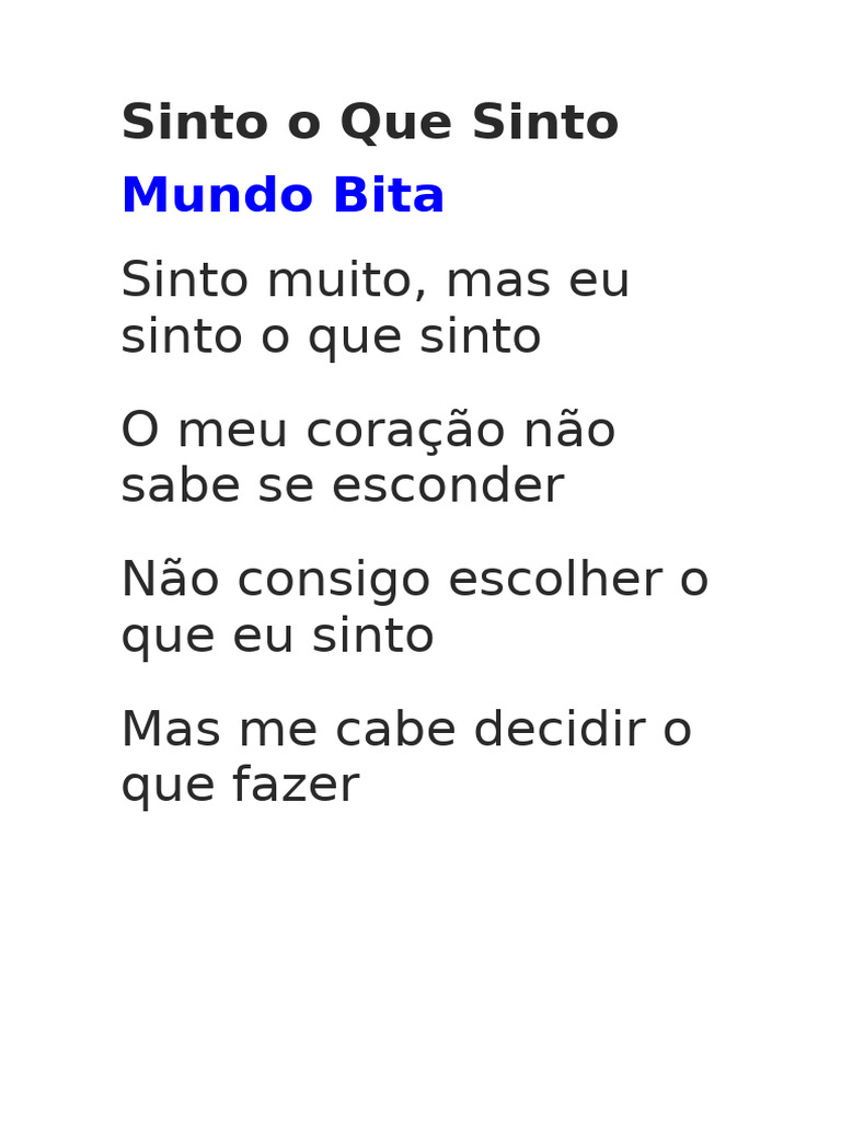 Sinto o Que Sinto - Mundo Bita | PDF
