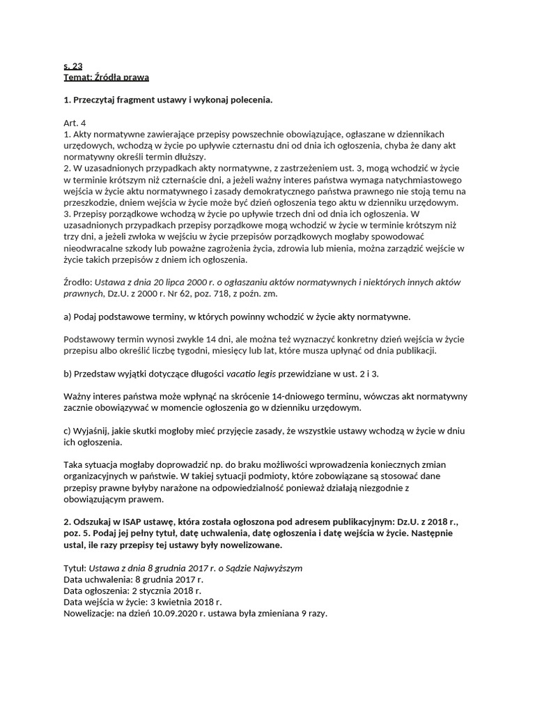 Ri t2 Zrodla Prawa Odpowiedzi Do Zadan Z Podreczni | PDF