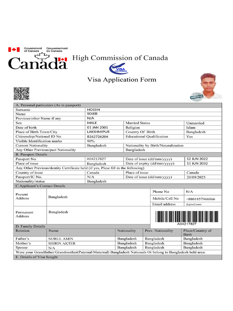Sojeb Hossin Visa Application Letter From Canada | PDF