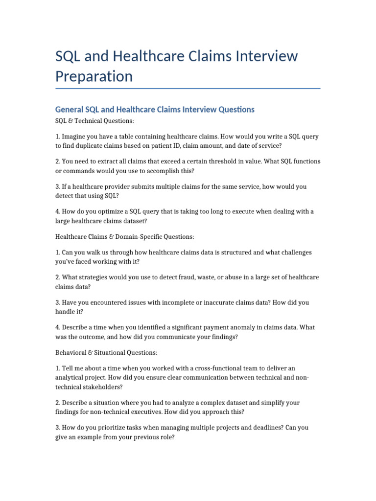 SQL Interview Prep for Healthcare Claims | PDF | Information Science ...