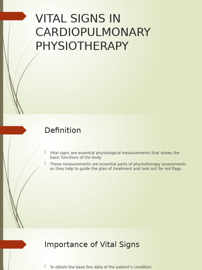 Vital Signs in Cardiopulmonary Physiotherapy | PDF | Pulse | Blood Pressure