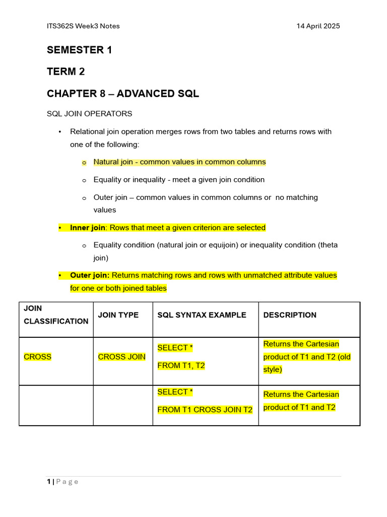 Advanced SQL Join Operators Explained | PDF | Pl/Sql | Sql