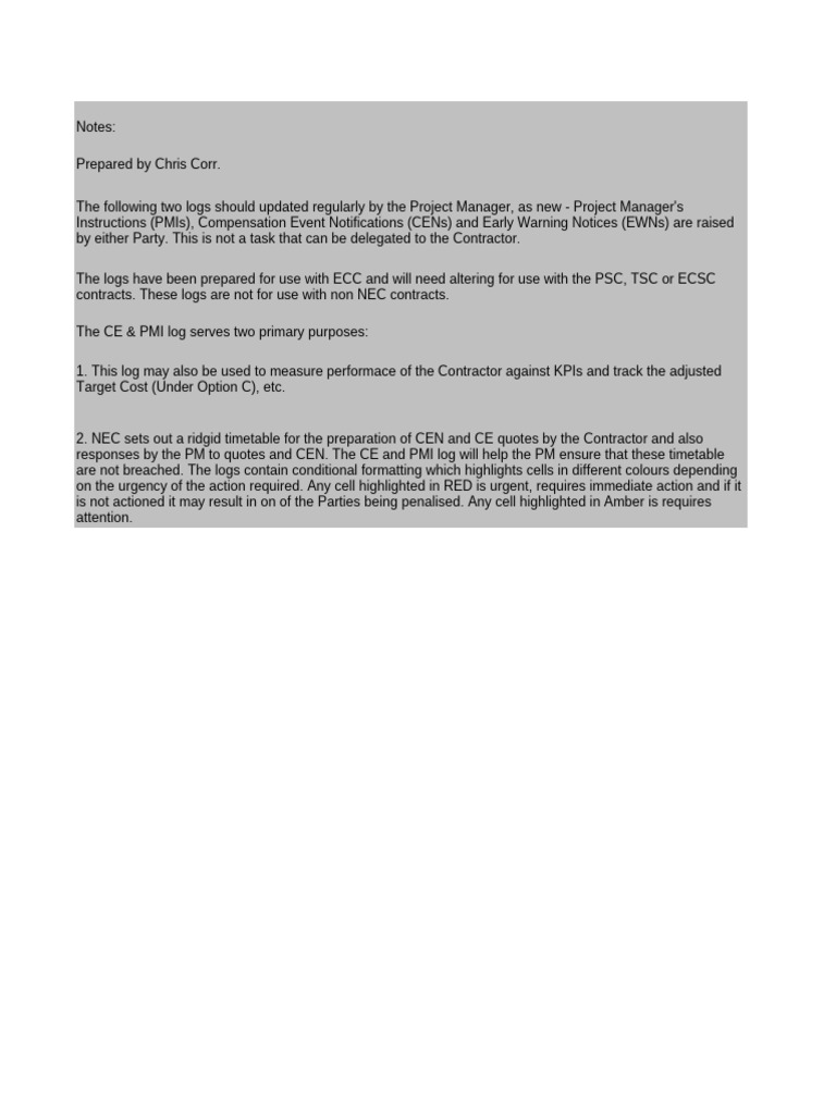 FORM 28 - and 36 ECC Project Managers Risk Register, EWN, PMI & CEN Log ...