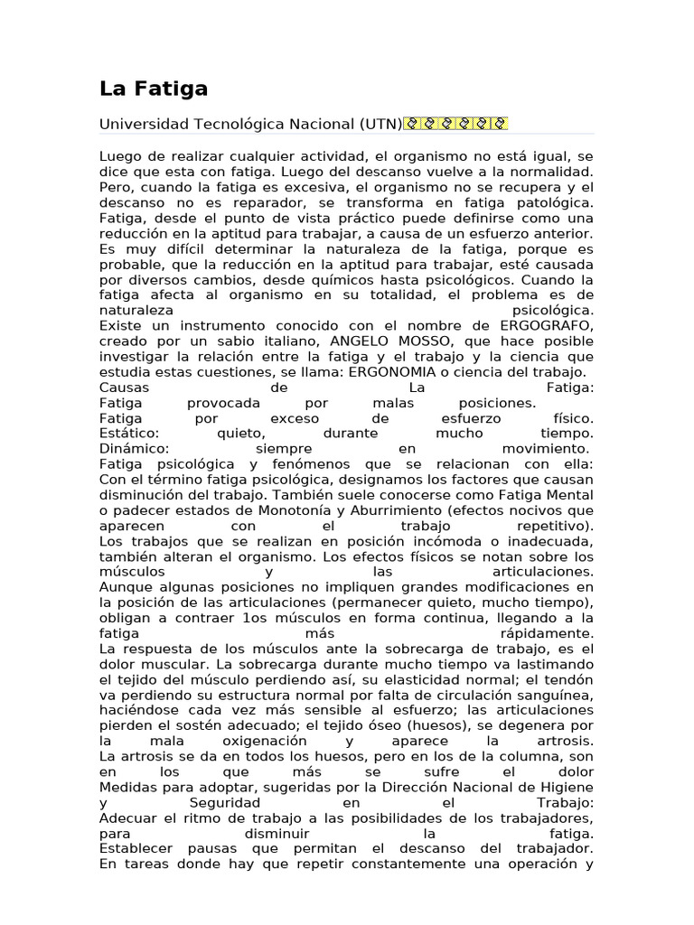 Causas y Efectos de la Fatiga Laboral | PDF | Parestesia | Mano