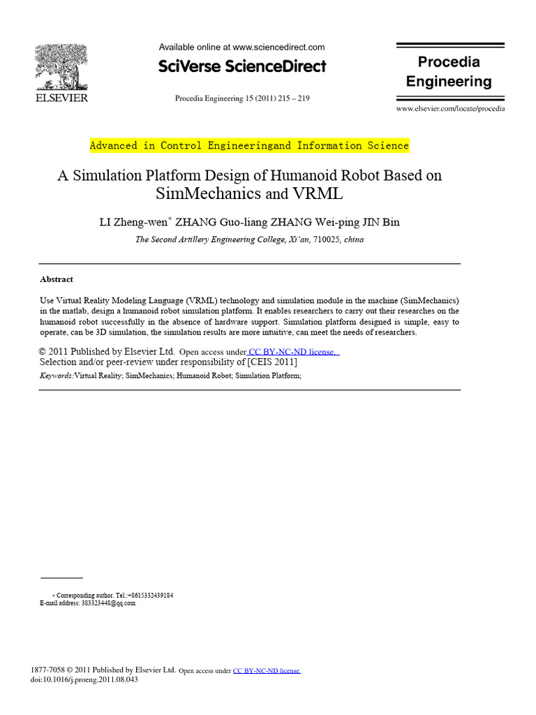 A Simulation Platform Design of Humanoid Robot Based On | PDF ...