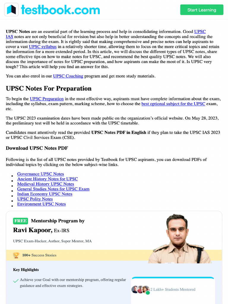 Free UPSC Notes - Download Comprehensive Study Material For Exam Prep | PDF