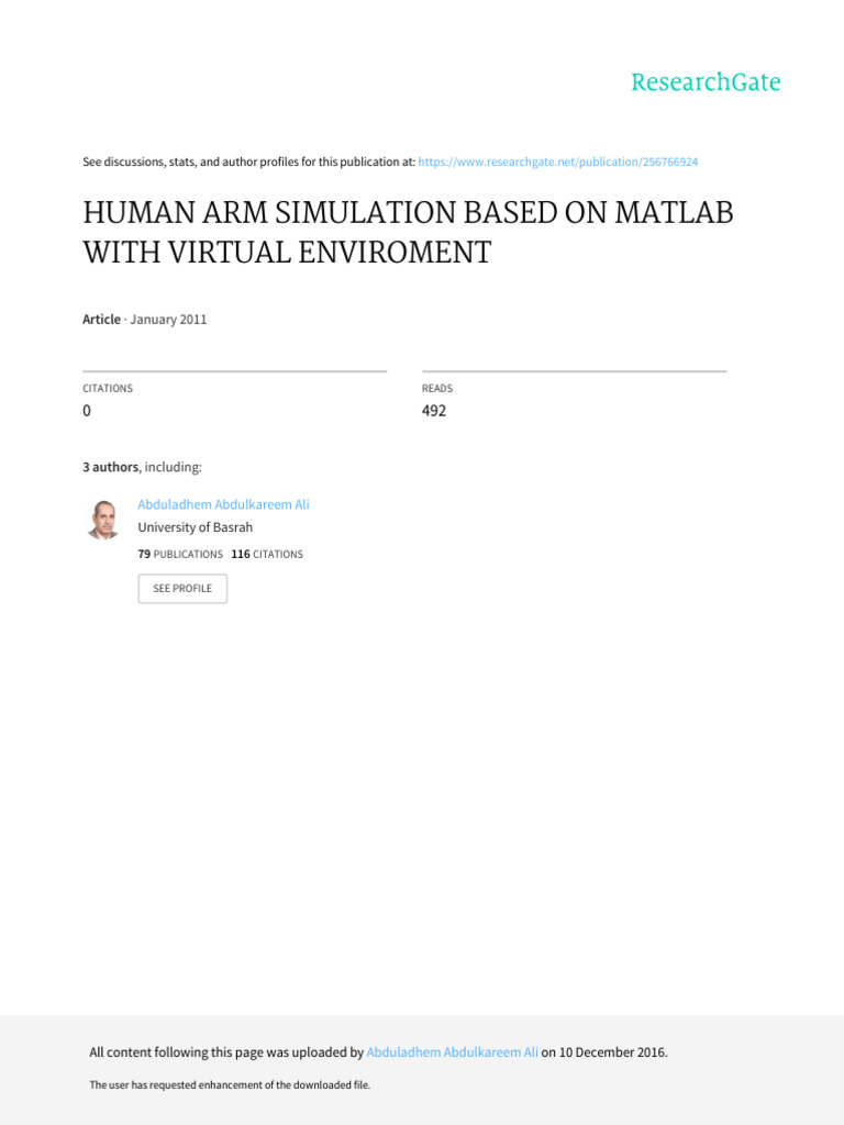 Human Arm Simulation in MATLAB VR | PDF | Prosthesis | Mathematical ...