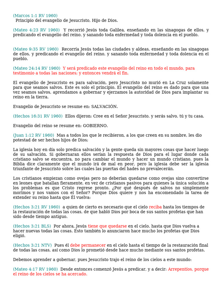 El Evangelio del Reino y su Gobierno | PDF | Jesús | Evangelio de Mateo