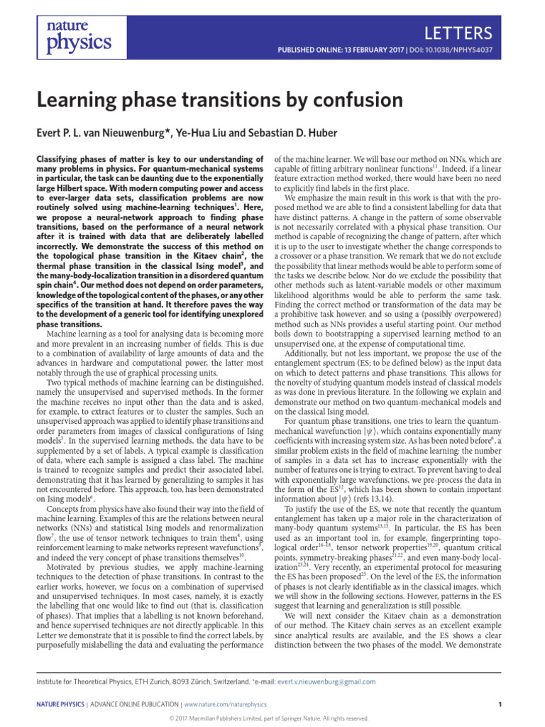 Learning Phase Transitions via Confusion | PDF | Machine Learning ...
