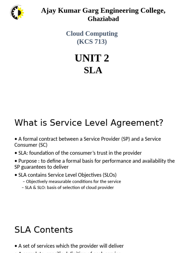 UNIT 2.4_SLA_PPT | PDF | Service Level Agreement | Cloud Computing