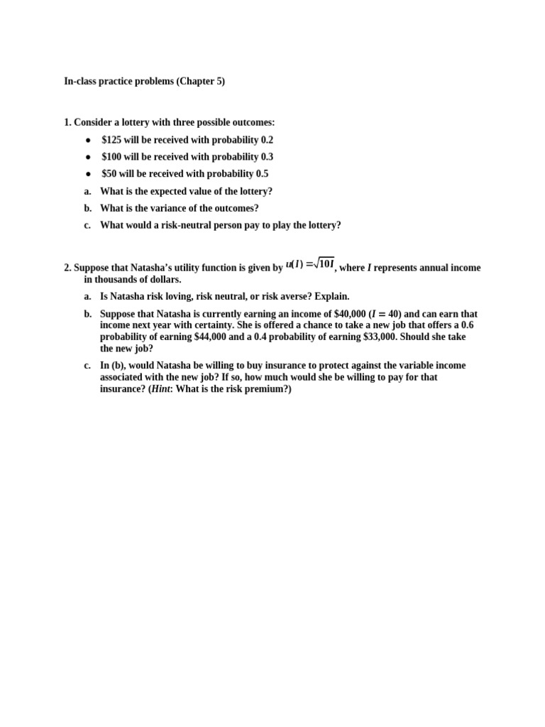 In-class Problems (Chapter 5) | PDF