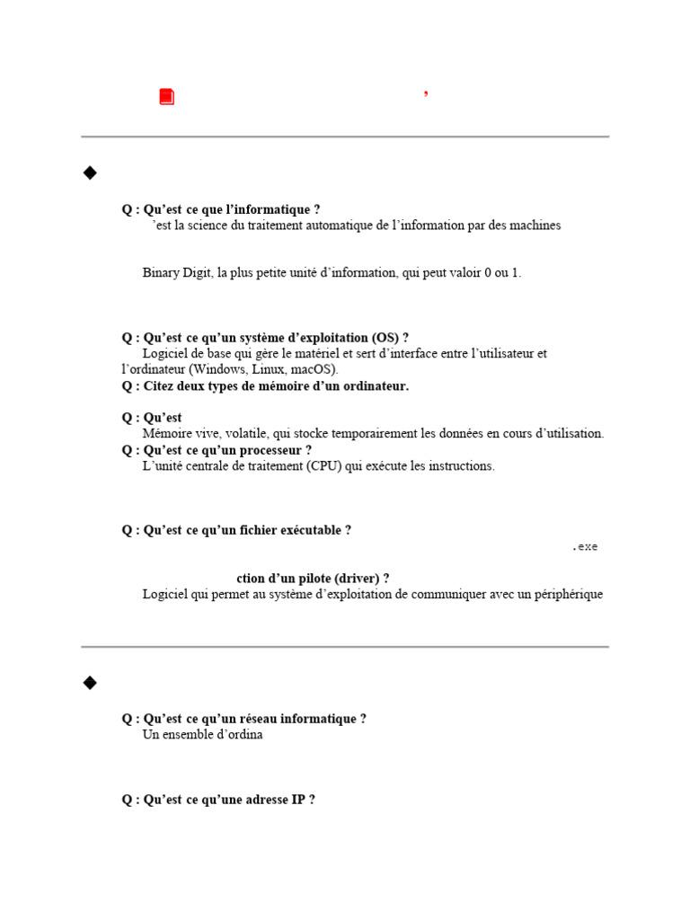 100 Questions sur l'Informatique | PDF | Système d'exploitation ...