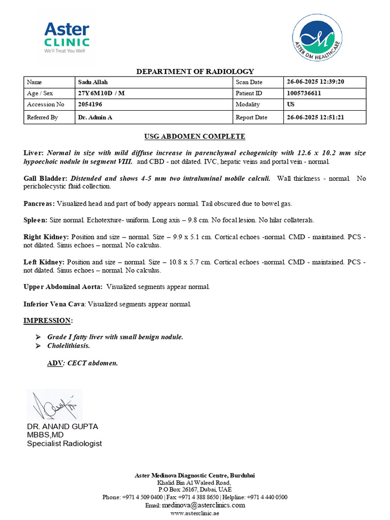 Radiology Report 2054196 | PDF