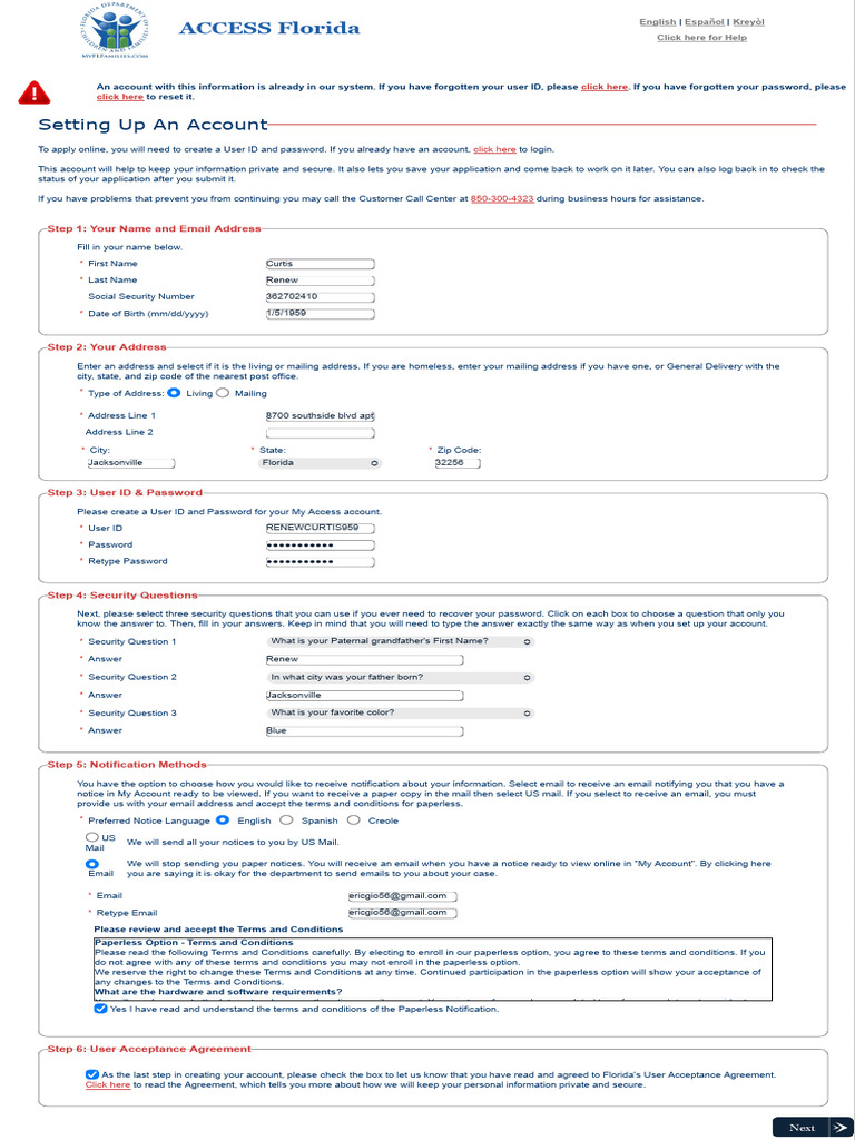 Create Your ACCESS Florida Account | PDF | Password | Computing