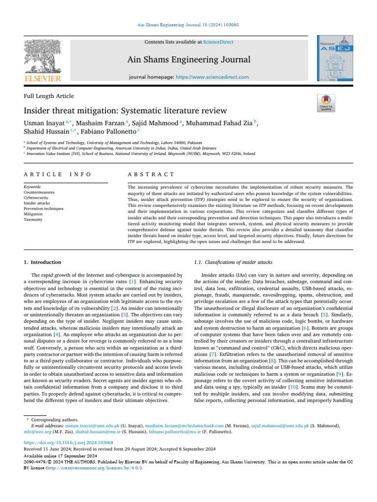Insider Threat Mitigation Systematic Literature Review | PDF | Security ...