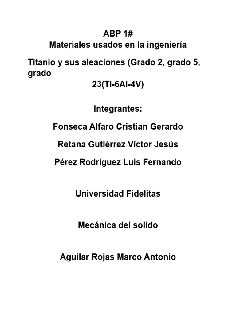 ABP 1 Grupo 4. (Titanio) | PDF | Titanio | Fatiga (material)