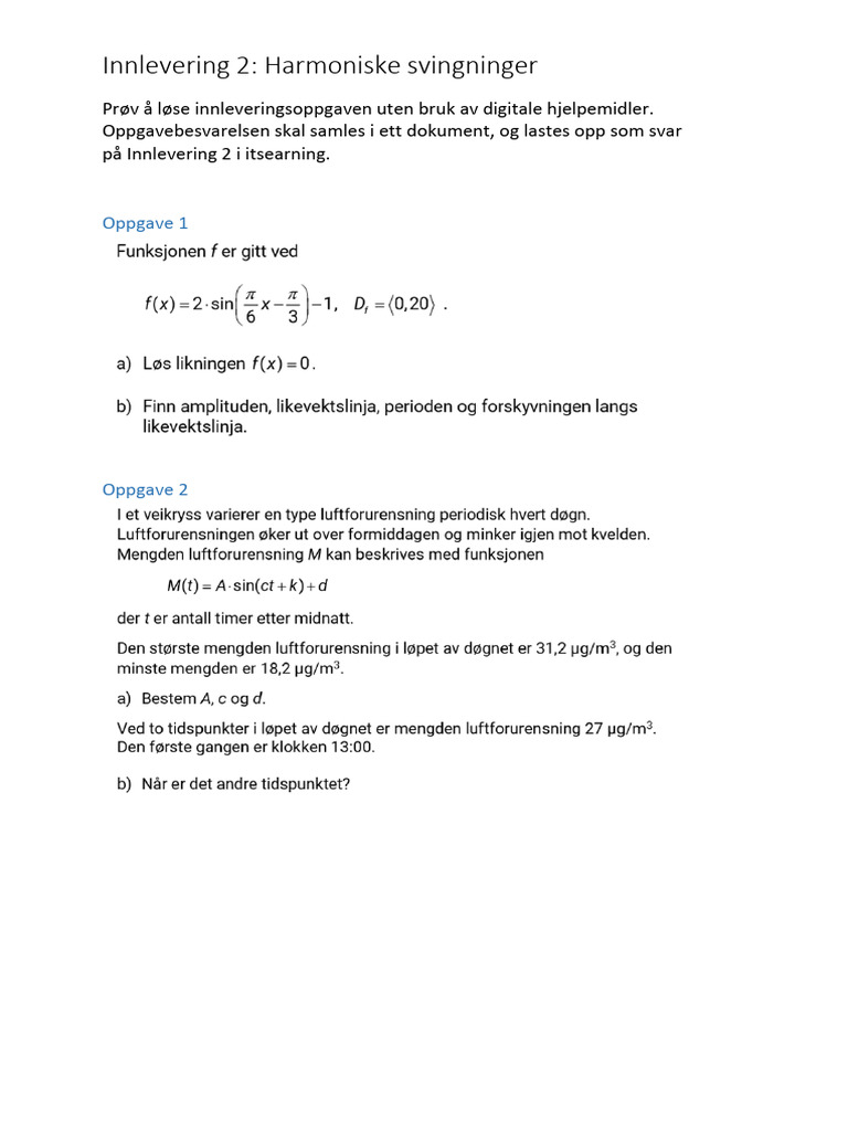 Innlevering 2 Harmoniske Svingninger | PDF