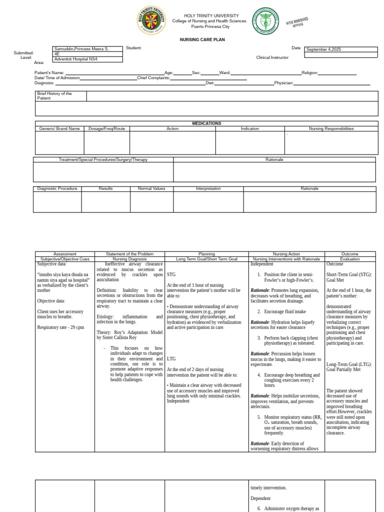 NCP Template | PDF | Respiratory System | Breathing