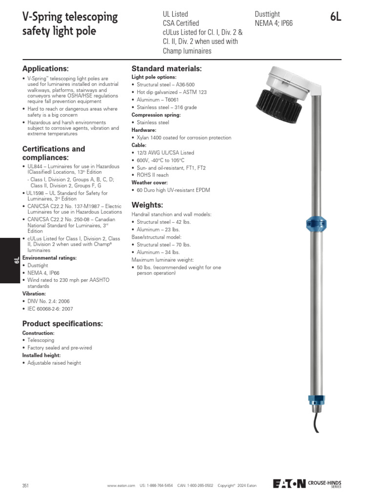 Crouse Hinds V Spring Telescoping Light Pole Catalog Page | PDF