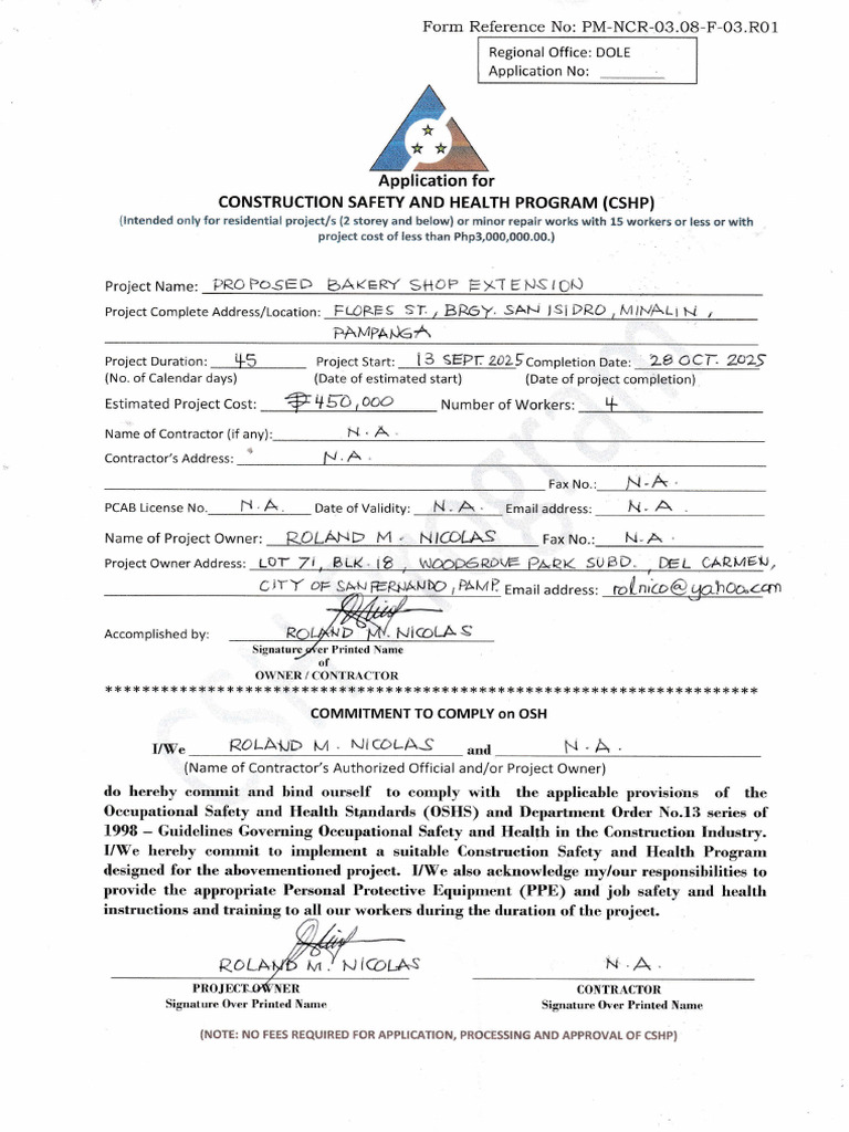 Construction Safety Program Application | PDF