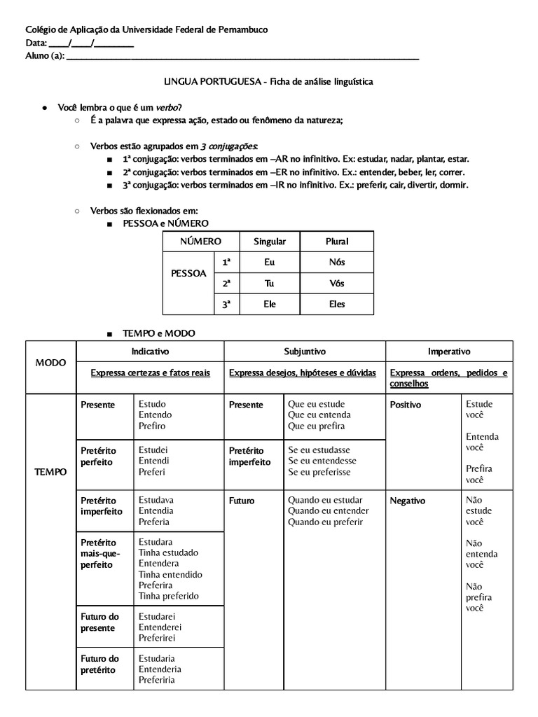 Análise Linguística de Verbos em Português | PDF | Famílias ...