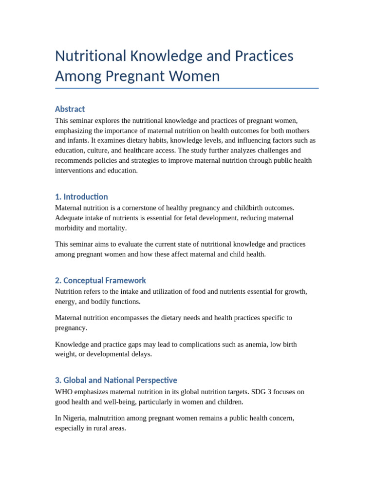 Maternal Nutrition Practices in Pregnancy | PDF | Human Nutrition ...