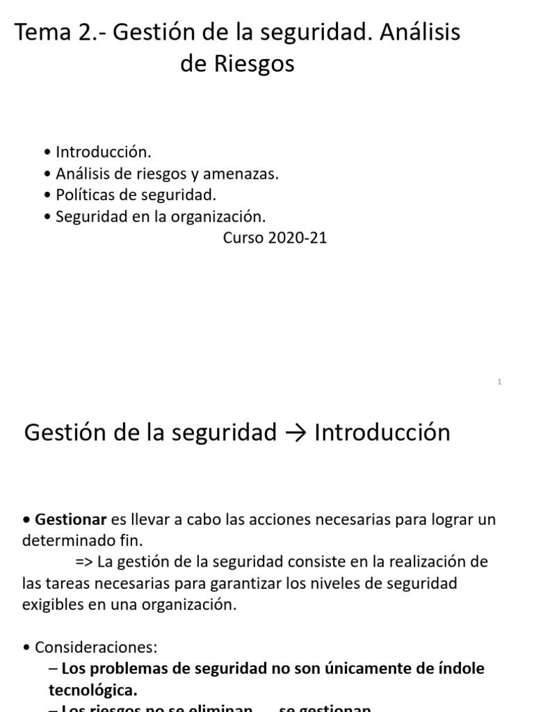 Tema 2 Gestión de La Seguridad Analisis de Riesgos 2024 25 | PDF | La ...