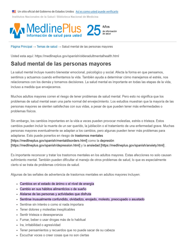 Salud Mental en Adultos Mayores | PDF | Salud mental | Trastorno mental