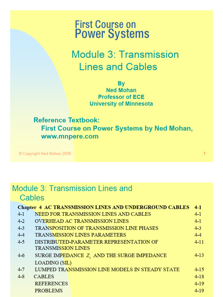 Transmission Lines and Cables Overview | PDF | Electric Power ...