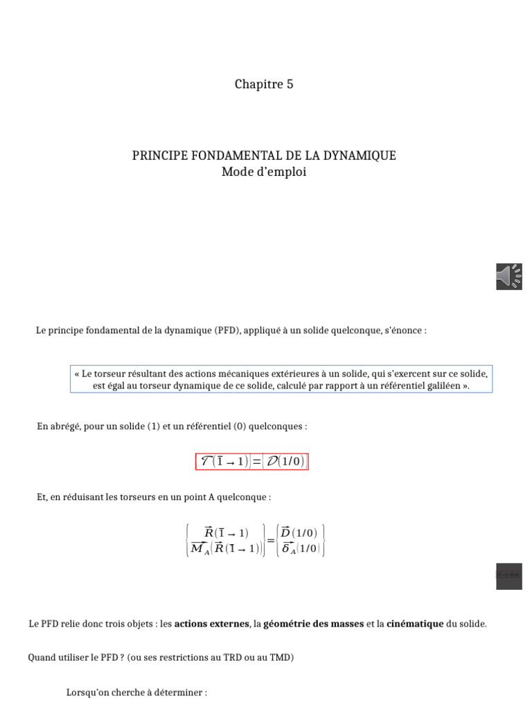 Principe Fondamental de la Dynamique | PDF | Lois du mouvement de ...