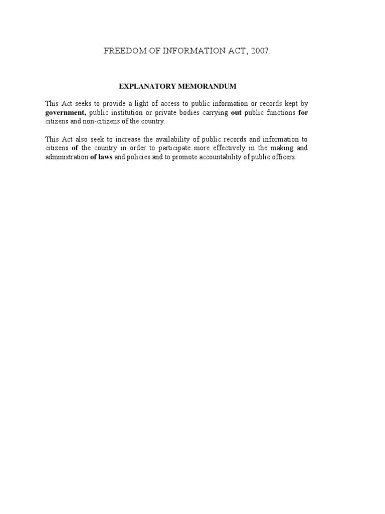 Freedom of Information Act 2007 Overview | PDF | Federal Government Of ...