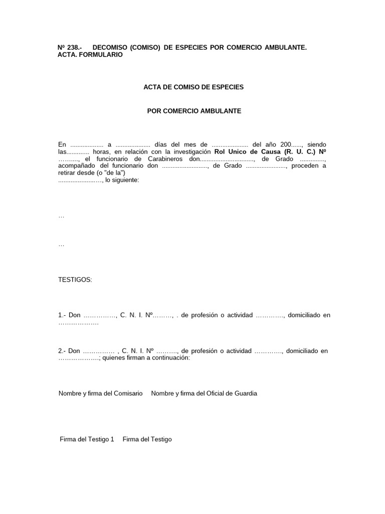 Acta de Decomiso por Comercio Ambulante | PDF