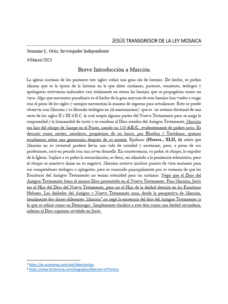 Marción: El Transgresor de la Ley Mosaica | PDF | Jesús | Creencia ...
