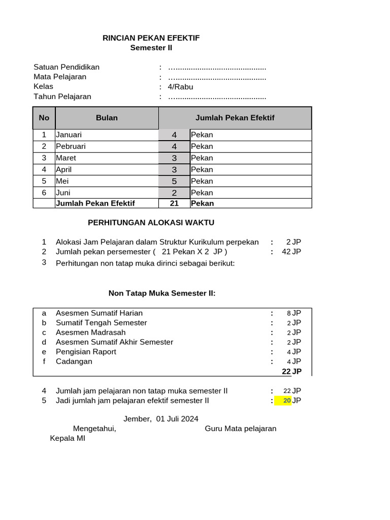 Rincian Pekan Efektif Kurikulum 2025 | PDF