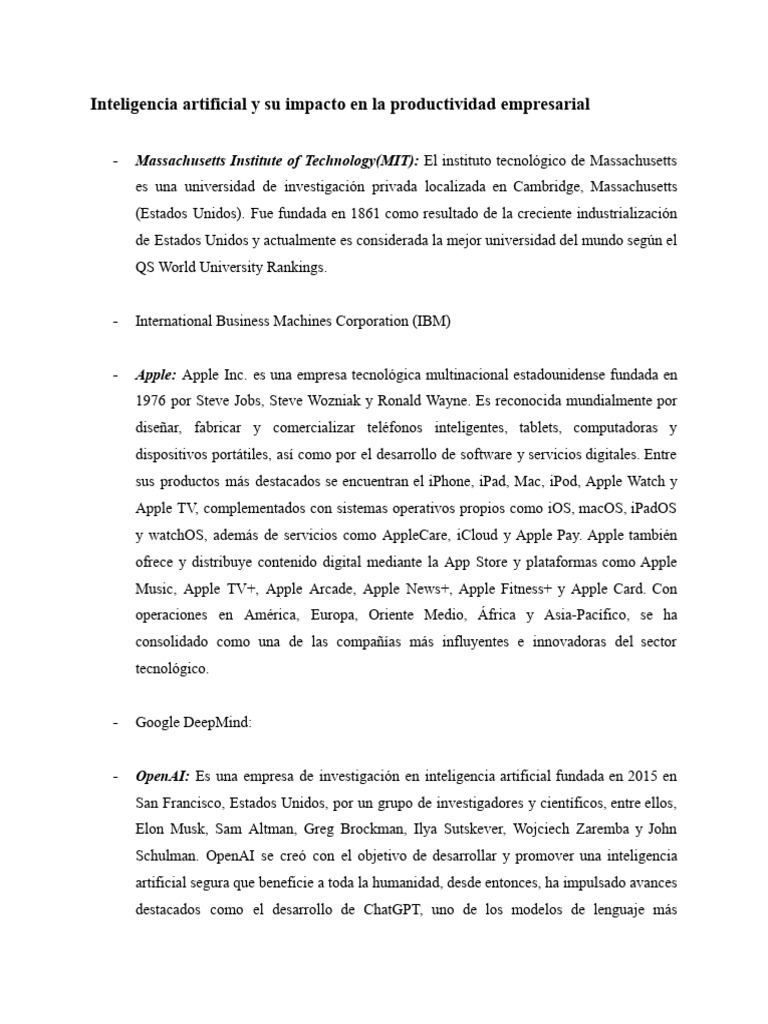 Impacto de la IA en la Productividad Empresarial | PDF | Apple Inc ...