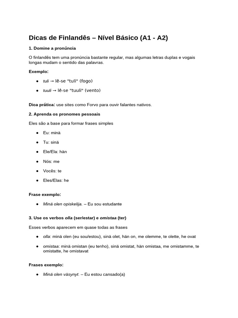 Dicas Básicas para Aprender Finlandês | PDF