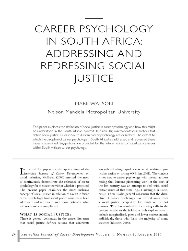 Social Justice in South African Career Psychology | PDF | Psychology ...