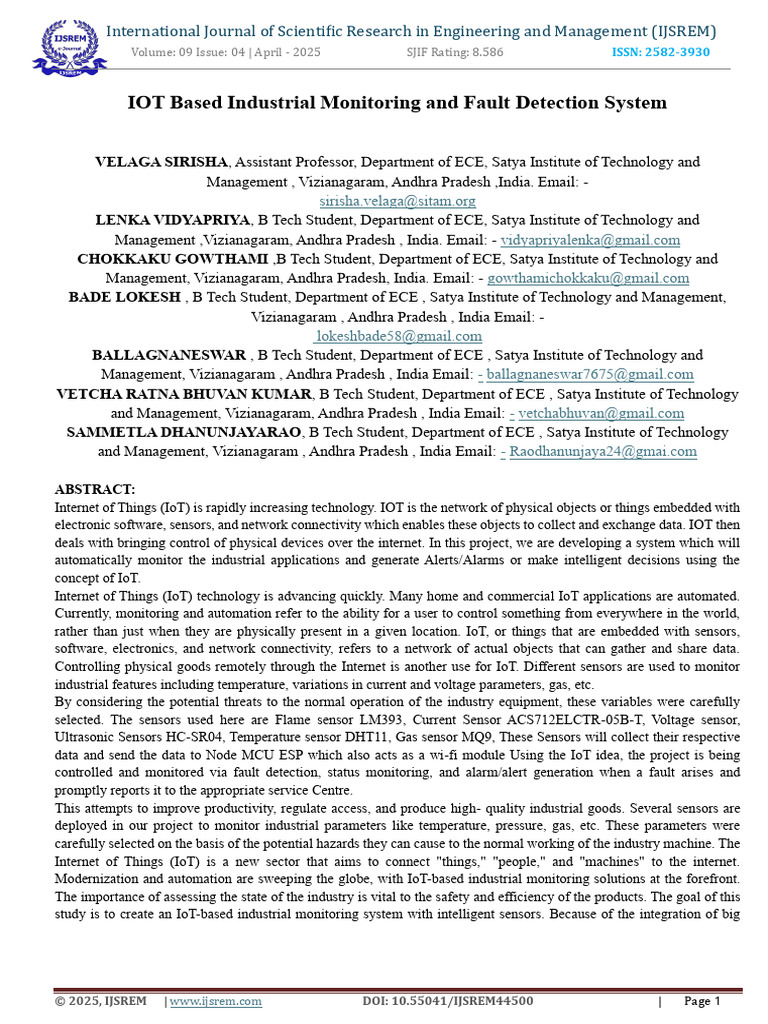 Iot Based Industrial Monitoring and Fault Detection System | PDF ...