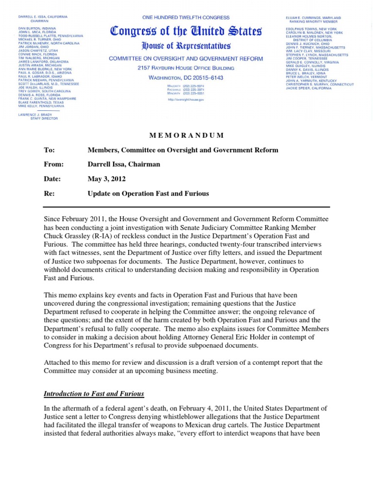 Fast and Furious Update Memo | PDF | Bureau Of Alcohol | Ciudad Juárez